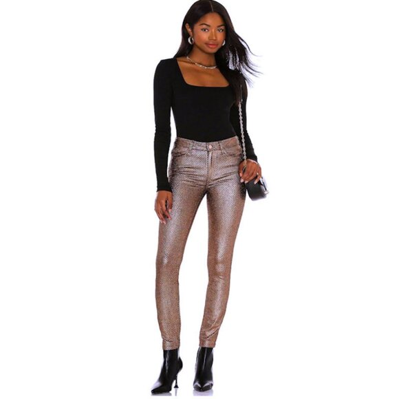 PAIGE Hoxton Ultra Skinny Jeans 27 Gold Deco Coating Metallic Transcend Denim